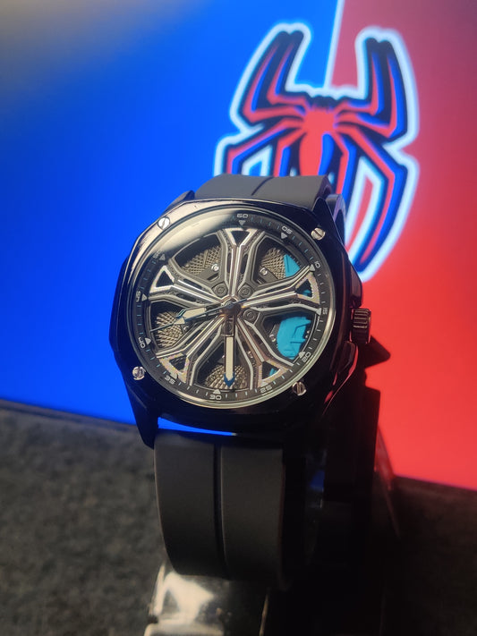 Wheel Watch Grey Strap- Blue & Black Dail