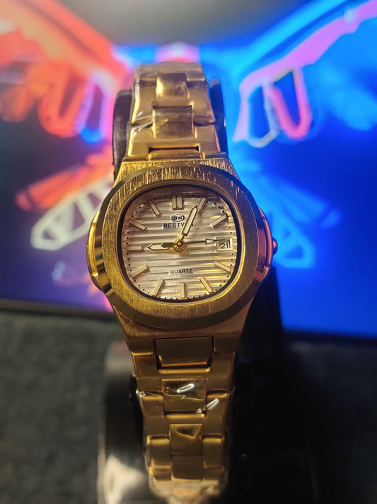 Bestwin Golden White Dial- Golden Ladies Watch