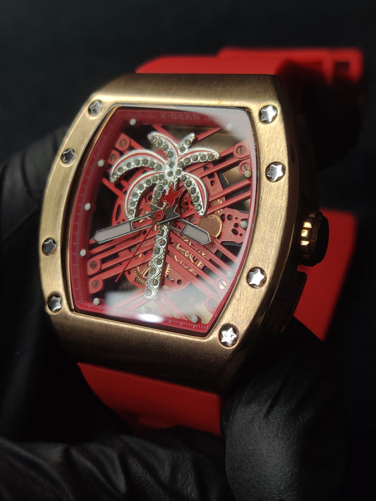 X-Gear red silicon strap- golden dial