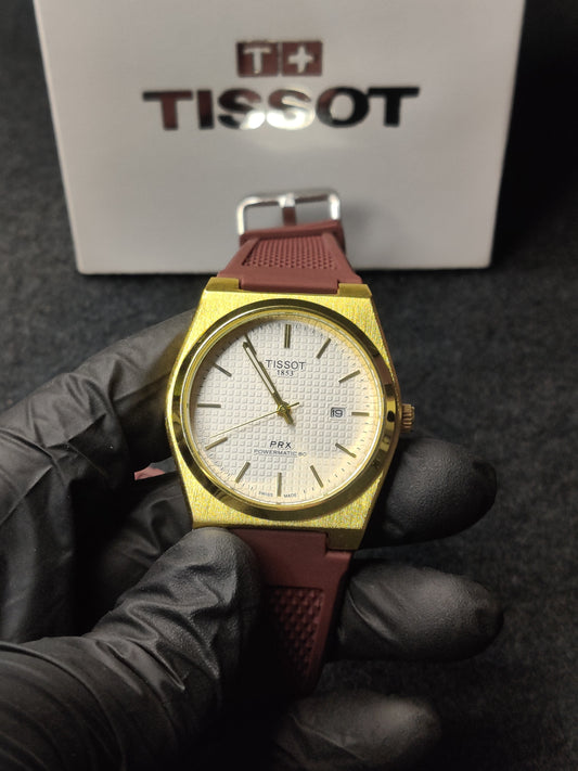 Tissot brown silicon strap- white dial