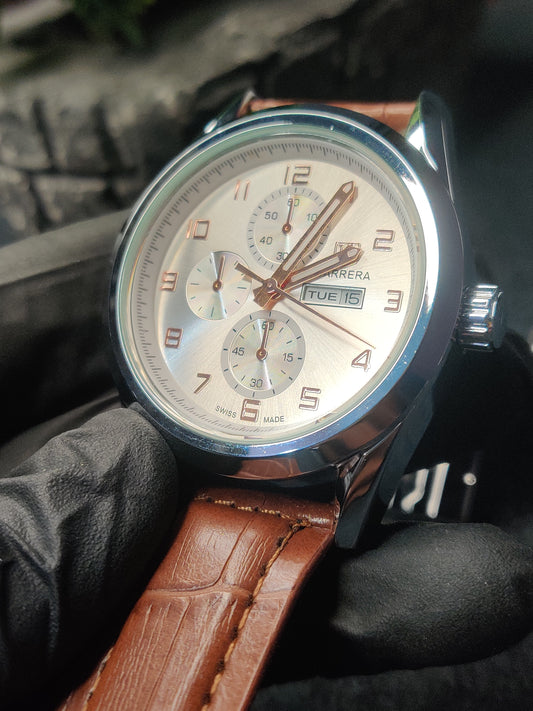 Carrera leather strap- white dial